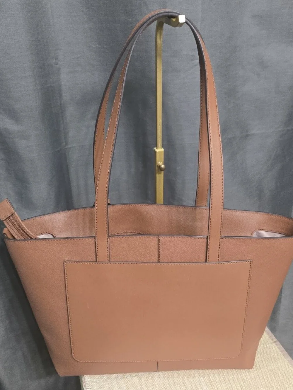Michael Kors Brown  Leather Medium Zip Top Tote with Gold MK Charm